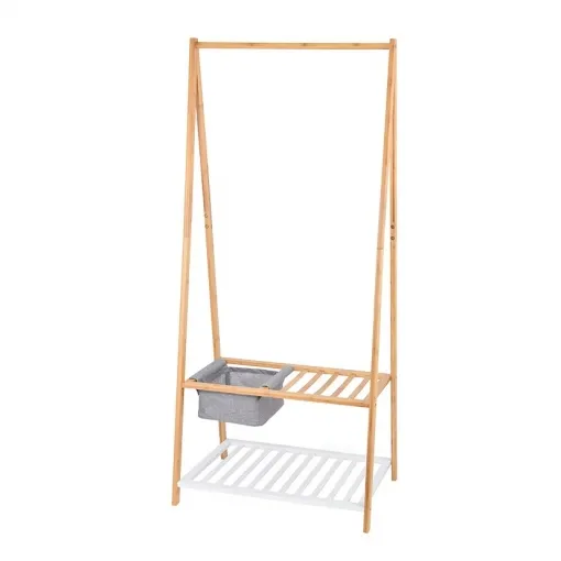 Appendiabito in Legno di Bambù con ripiano scarpe e cesto