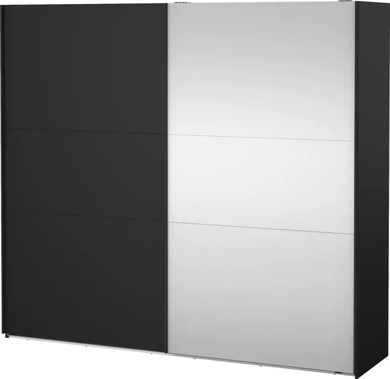 Como skyvedørsgarderobe 245x220cm Svart, med 1 svart dør og 1 speildør
