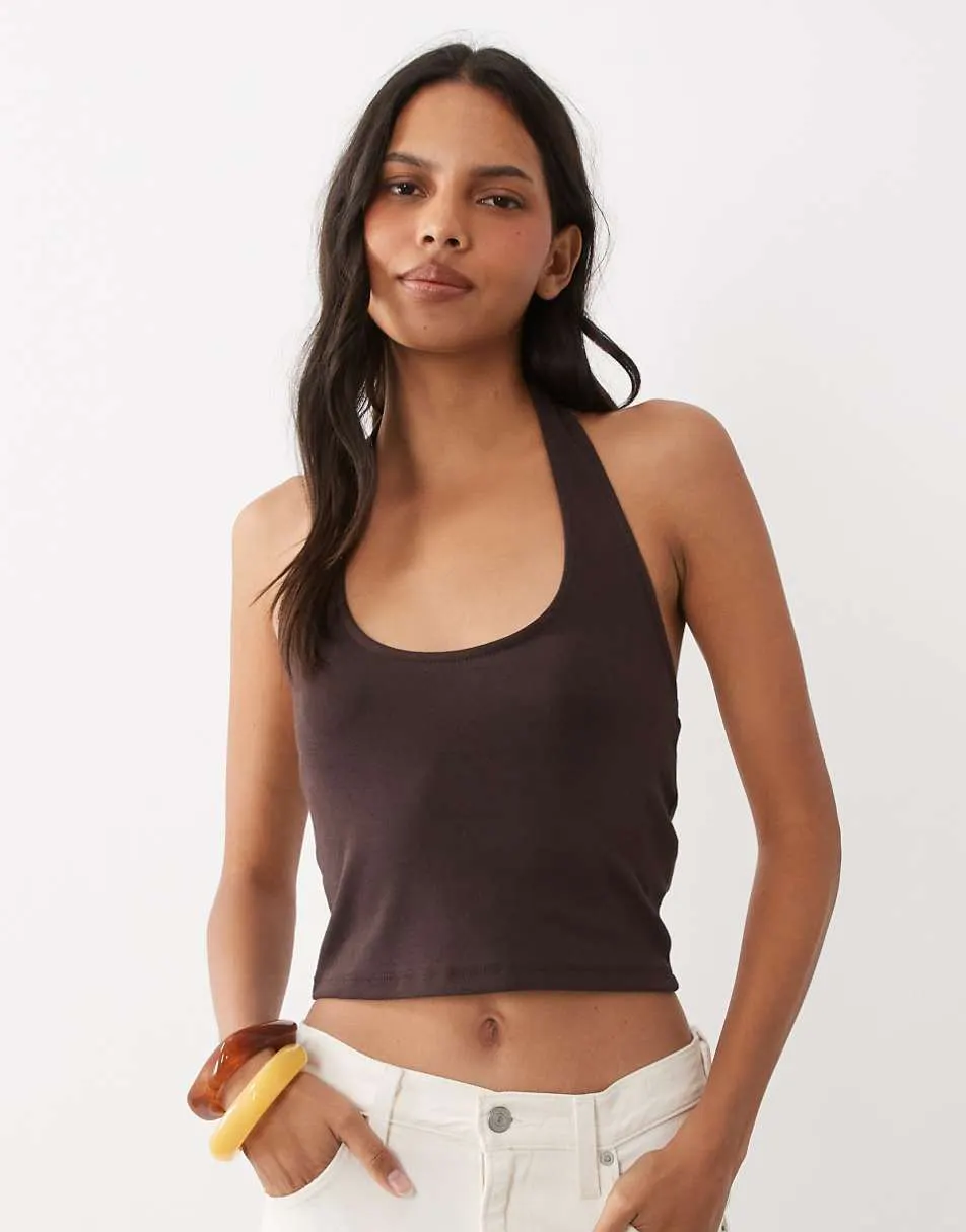 New Look halter neck vest in dark brown