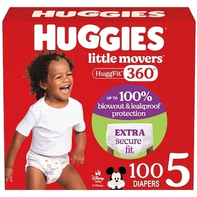 Little Movers HuggFit 360° Baby Diapers, Size 5, 100 Count