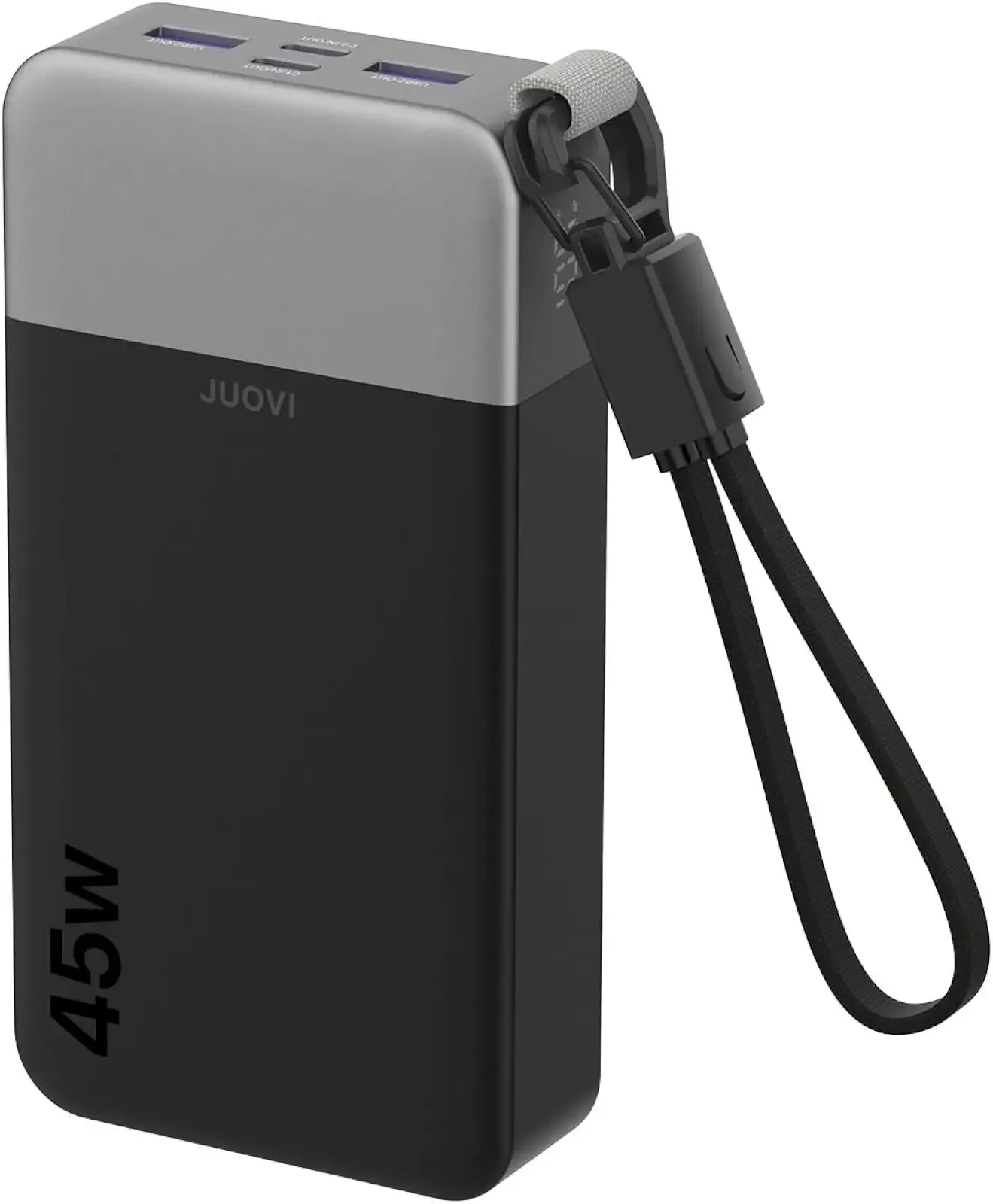 JUOVI Power Bank 45W 20000mAh Portable Charger with Detachable Cable | USB C Fast Charging with 4 Ports, LED Display External Battery Pack for iPad Tablet Switch iPhone Samsung etc