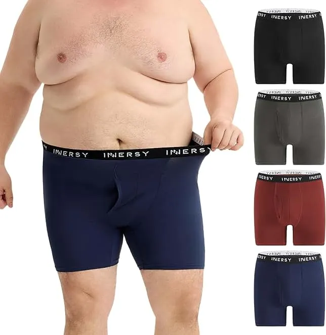 INNERSY Men's Big and Tall Boxer Briefs Breathable & Moisture-Wicking Underwear with Open Fly 4-Pack