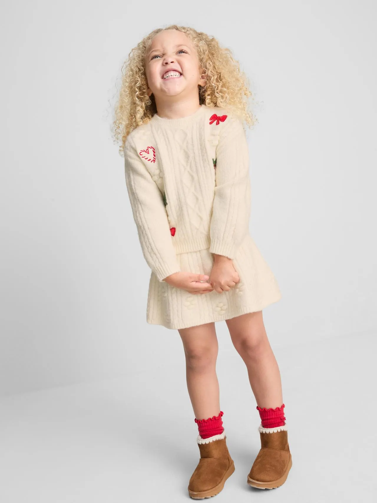 1–9 ans | Ensemble pull de Noël et jupe en maille