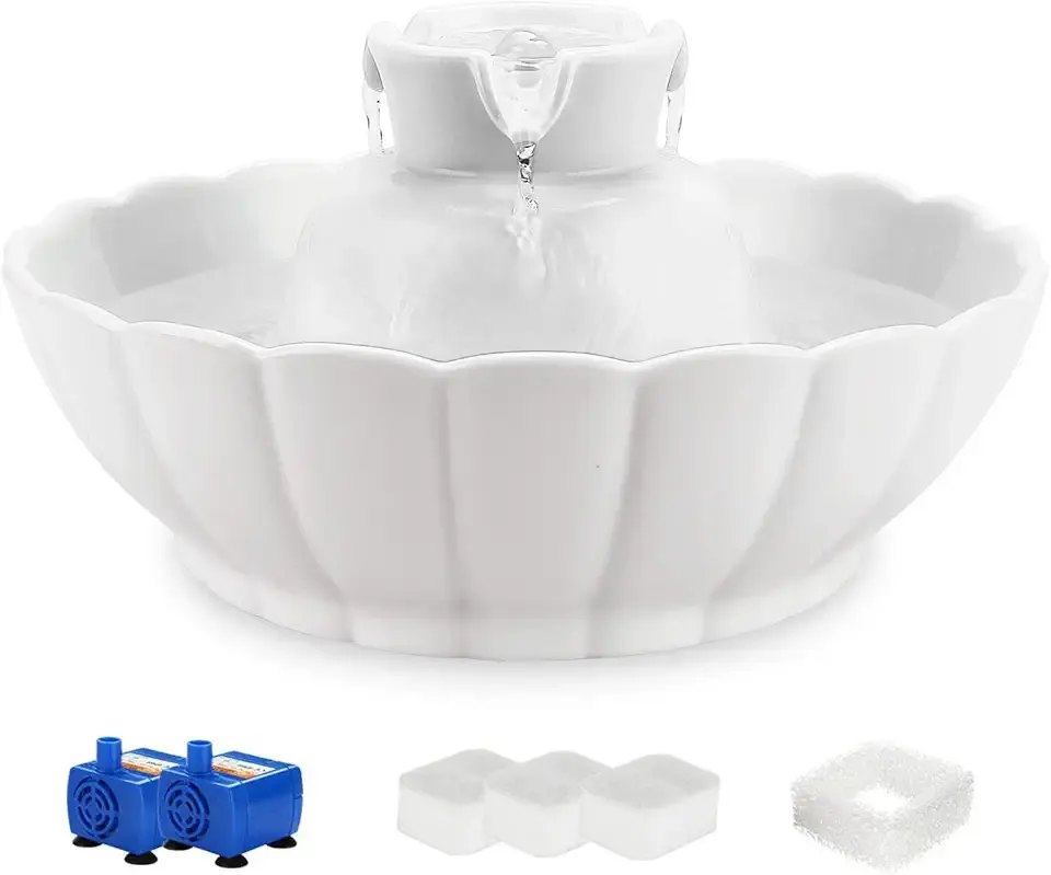 iPettie Tritone Ceramic Cat Water Fountain, Heavy-Duty Waterer for Pets