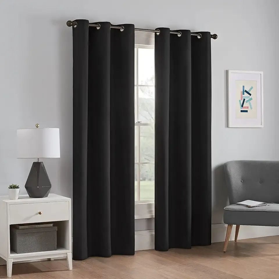 Microfiber Total Privacy Blackout Thermal Grommet Window Curtain for Bedroom (1 Panel), 42" x 63", Black