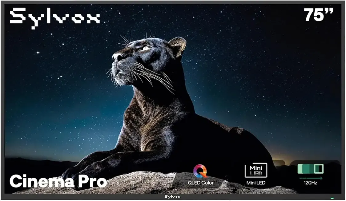 SYLVOX Outdoor TV, 75 inch Mini-LED QLED TVs for Outdoor Use, 3500nits Super High Brightness, 120Hz, IP55 Waterproof, Compatible with Google & Dolby Atmos, HDMI 2.1 & USB 3.0 (Cinema Pro/2025)