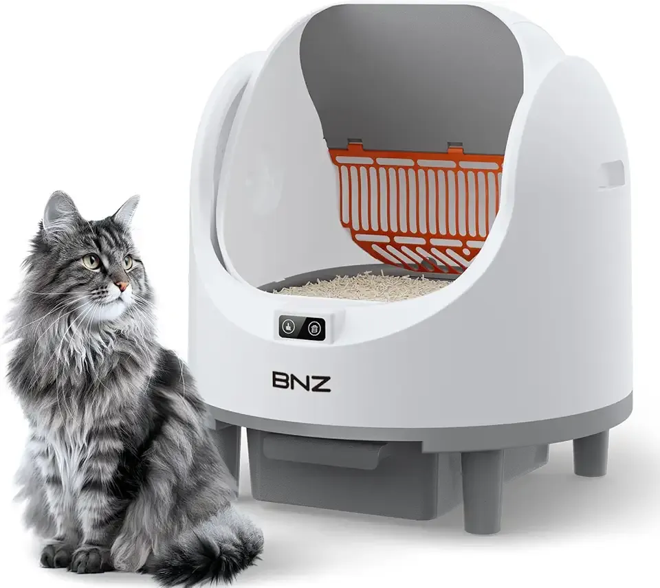 BNZ Self-Cleaning Cat Litter Box, Automatic Cat Litter Box for Multiple Cats, with Safety Sensors, Open Top, White