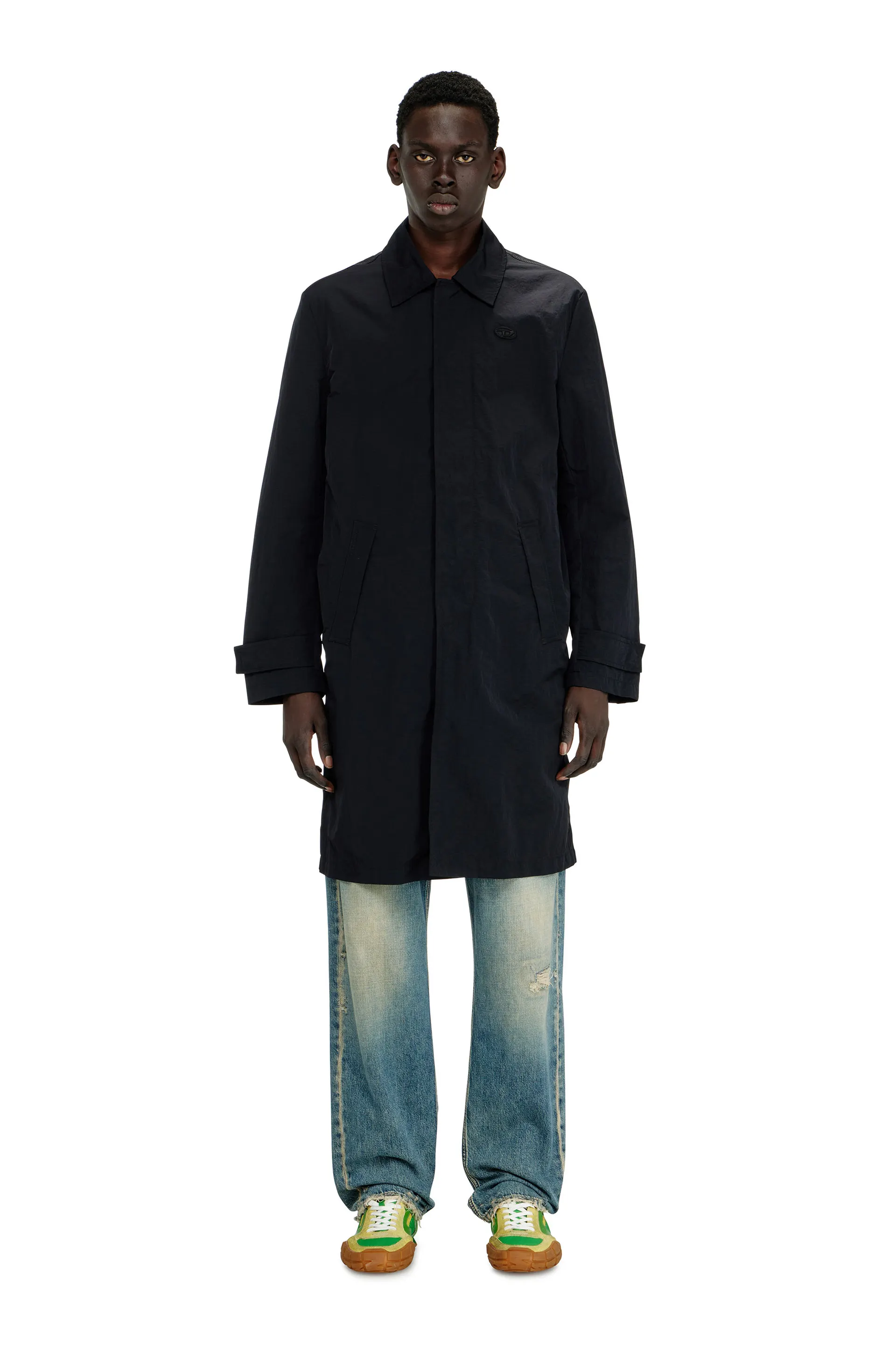 Nylon coat with shiny crinkle finish