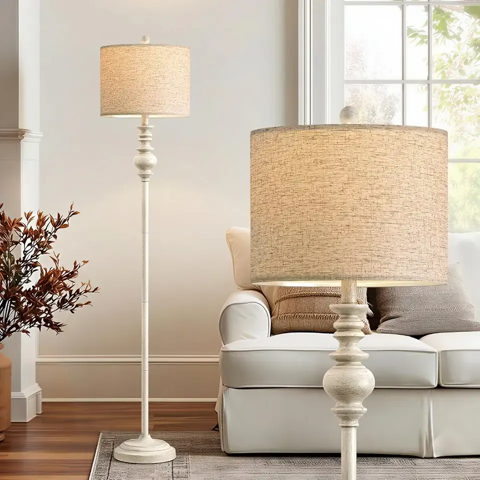 BOBOMOMO 64.25" Farmhouse Floor Lamp for Living Room, Tall Antique White Standing Lamp with Rotary Switch, Vintage Reading Lamp for Bedroom & Nursery, Rustic Home Decor Corner Lamp
