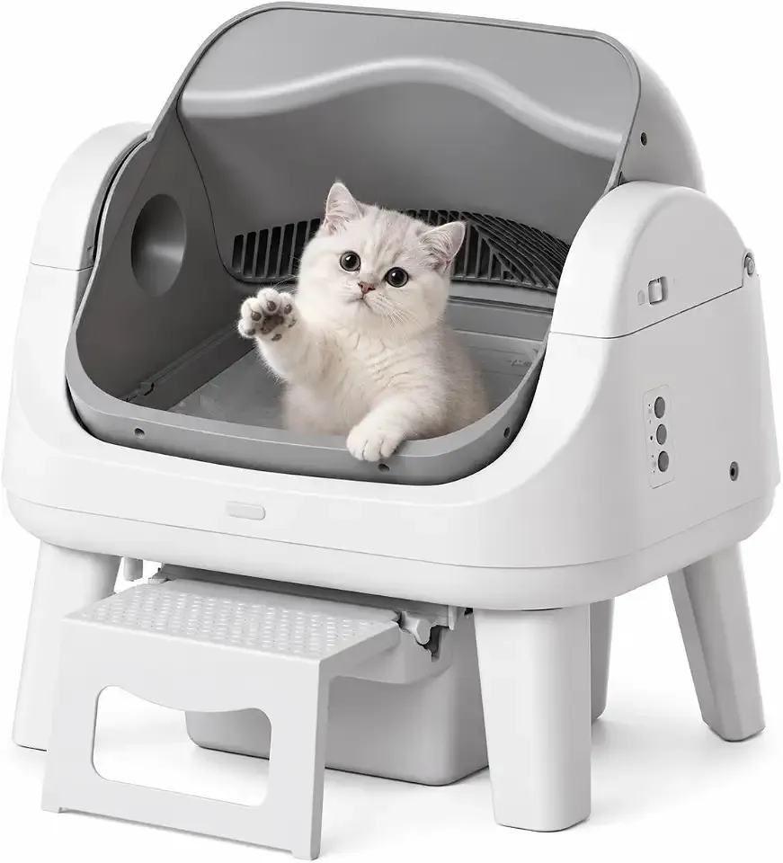 Automatic Cat Litter Box with Wide Open-Top & Easy-Access Step for Cats 3–17 lb, Self Cleaning Cat Litter Box with 8L Waste Bin, Beginner-Friendly Design