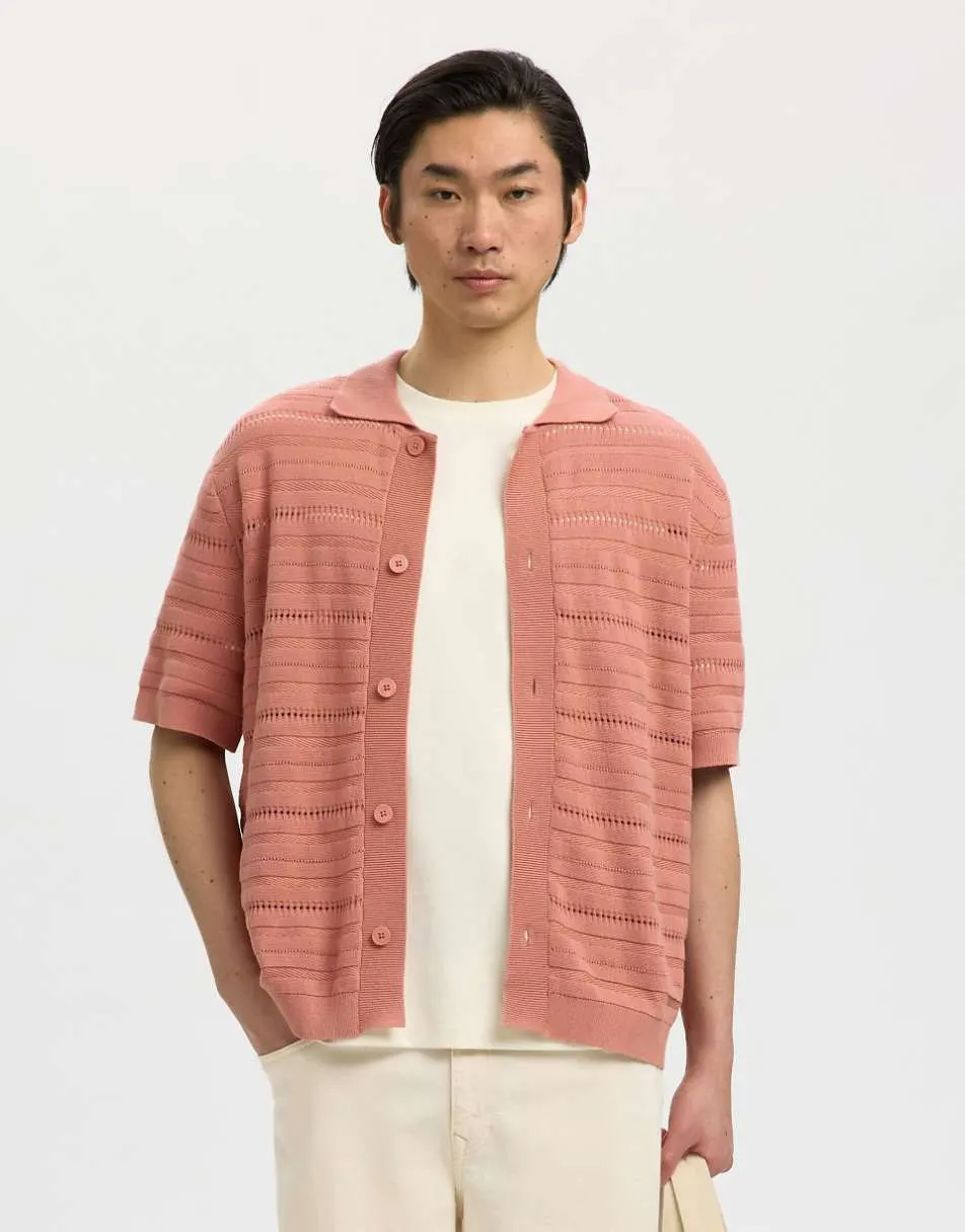 Selected Knitted polo shirt in rose dawn