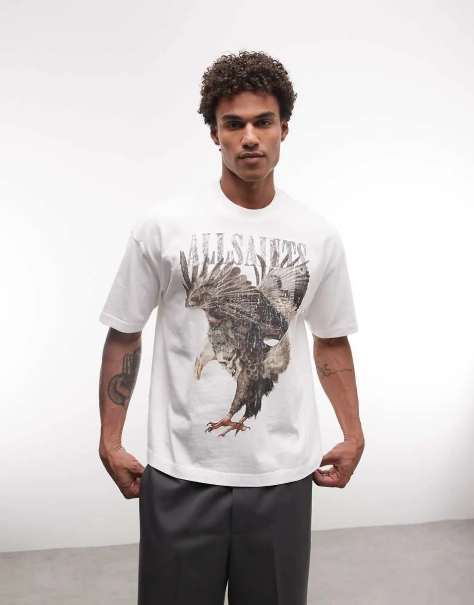 AllSaints x ASOS Exclusive eagle graphic vintage logo t-shirt in white