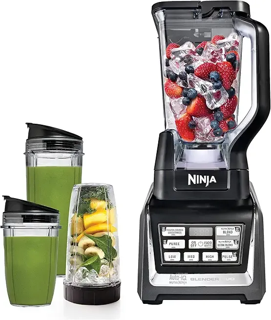 BL642 Nutri Ninja Personal & Countertop Blender with 1200W Auto-iQ Base, 72 oz. Pitcher, and 18, 24, & 32 oz. To-Go Cups with Spout Lids, For Smoothies, Shakes & More, Dishwasher Safe, Black