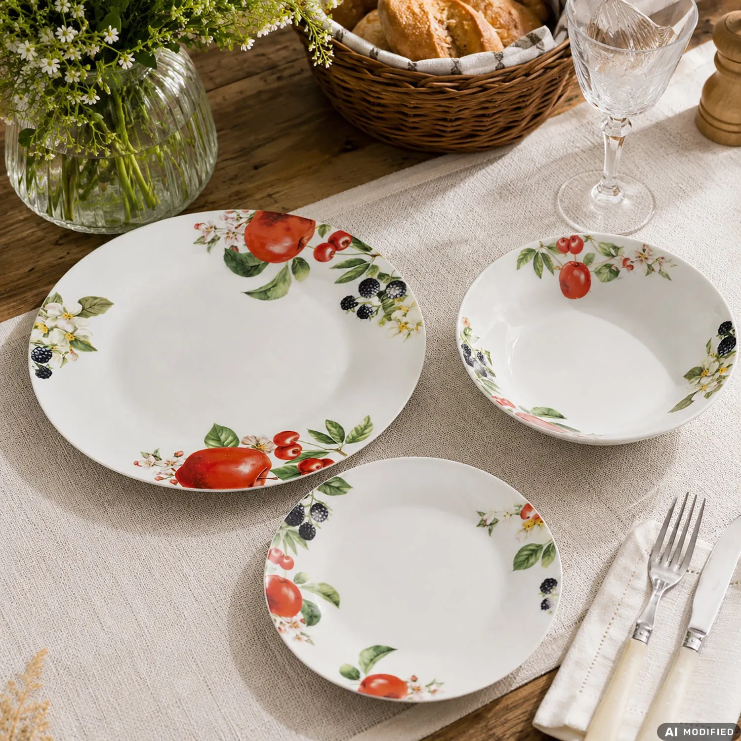 Servizio di Piatti Linea Rebeka Decorazione Frutta in Porcellana 18 Pezzi