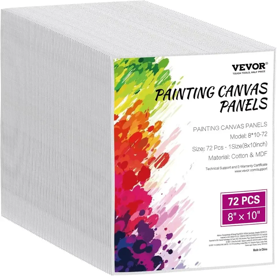 VEVOR Canvas Boards for Painting, 8 x 10 Inch White Canvases for Painting, 72 Pack Painting Canvas Panels for Sketching, Acrylic and Oil Painting, Watercolor, Paint Canvas for Kids and Professionals