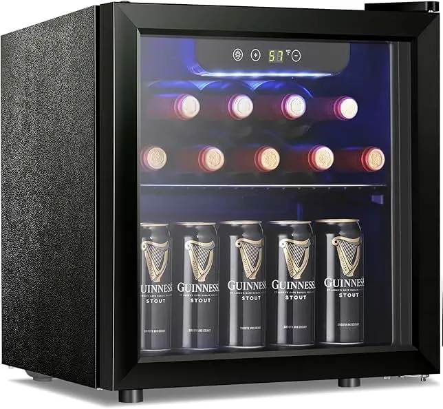 Antarctic Star 12 Bottle 48 Can Wine Cooler/Cabinet Beverage Refrigerator Mini Fridge Low Noise Clear Glass Door Counter Top Cellar for Beer Soda Bar 1.3 cu.ft Black