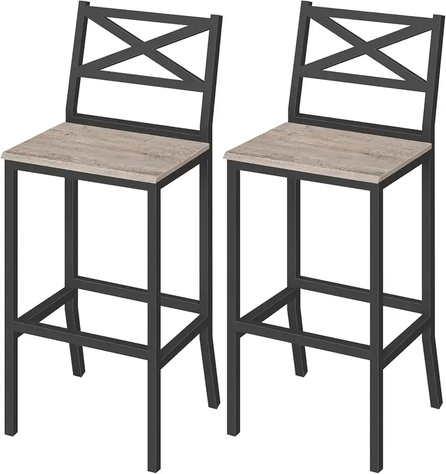 MAHANCRIS Bar Stools, Set of 2 Bar Chairs with Backrest and Footrest, 26" Tall Counter Bar Stools, Kitchen Breakfast Bar Chairs, Easy Assembly, for Dining Room, Greige BAHG0901N3