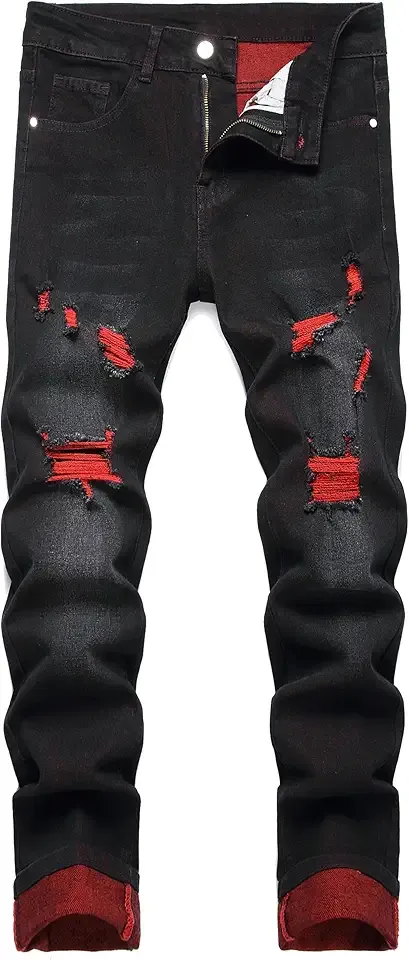 Men's Slim Fit Stretch Jeans Ripped Skinny Jeans for Men, Fashion Distressed Straight Comfort Flex Waist Pants