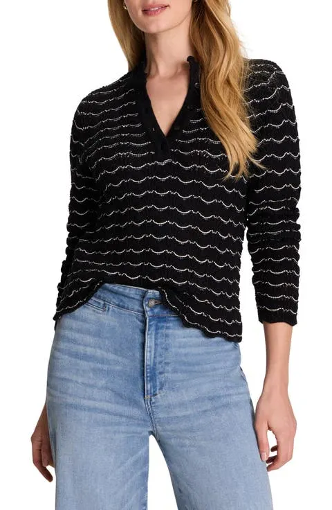 Scalloped Tuck Stitch Cotton Crop Sweater