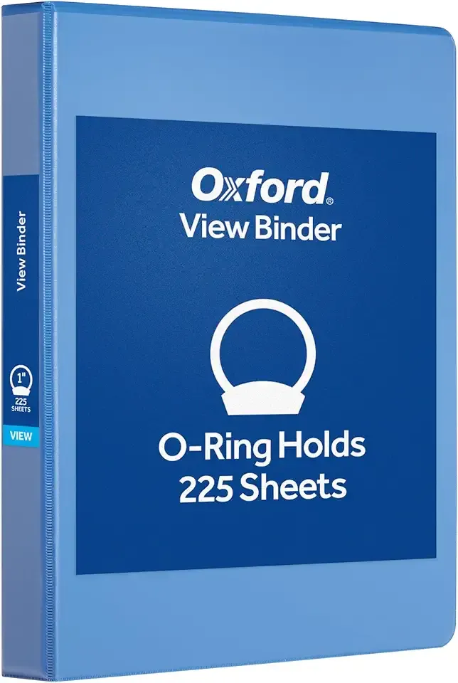 Oxford 1 Inch Binder, Durable 3 Ring 1 Inch with View Cover, XtraLife Hinge, Non-Stick PVC-Free, Blue, 225-Sheet Capacity, Single Binder (1017670)