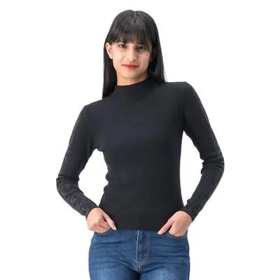 Sueter Mxstaza Mujer Cuello alto Manga larga Aplicaciones en mangas