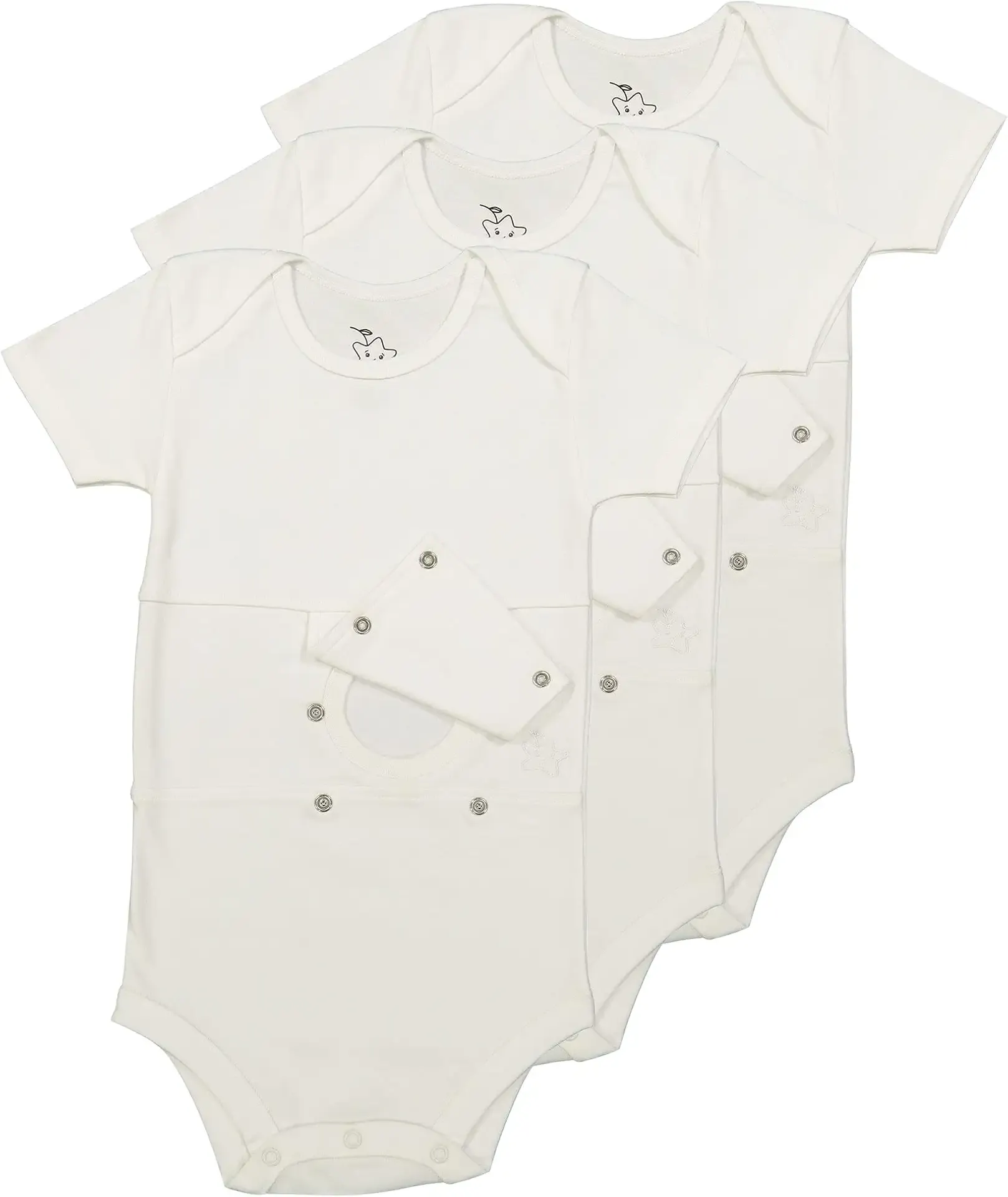 Unisex Adaptive Feeding G-Tube Baby Onesies, 100% Cotton, Round Neck Style, Short Sleeve- 17 Colors & 10 Sizes