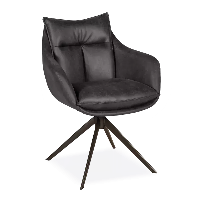 Armstoel Kenzo - vast - microleder Oxx Antraciet - pocketvering - poot zwart