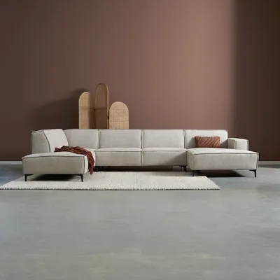 U-bank Valora beige chaise longue rechts met ottoman links