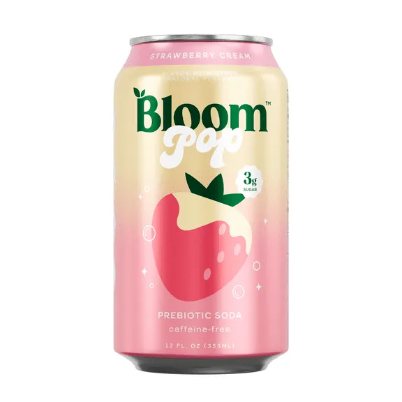 Bloom Nutrition Pop Prebiotic Soda, Strawberries & Cream, 12 fl oz Can