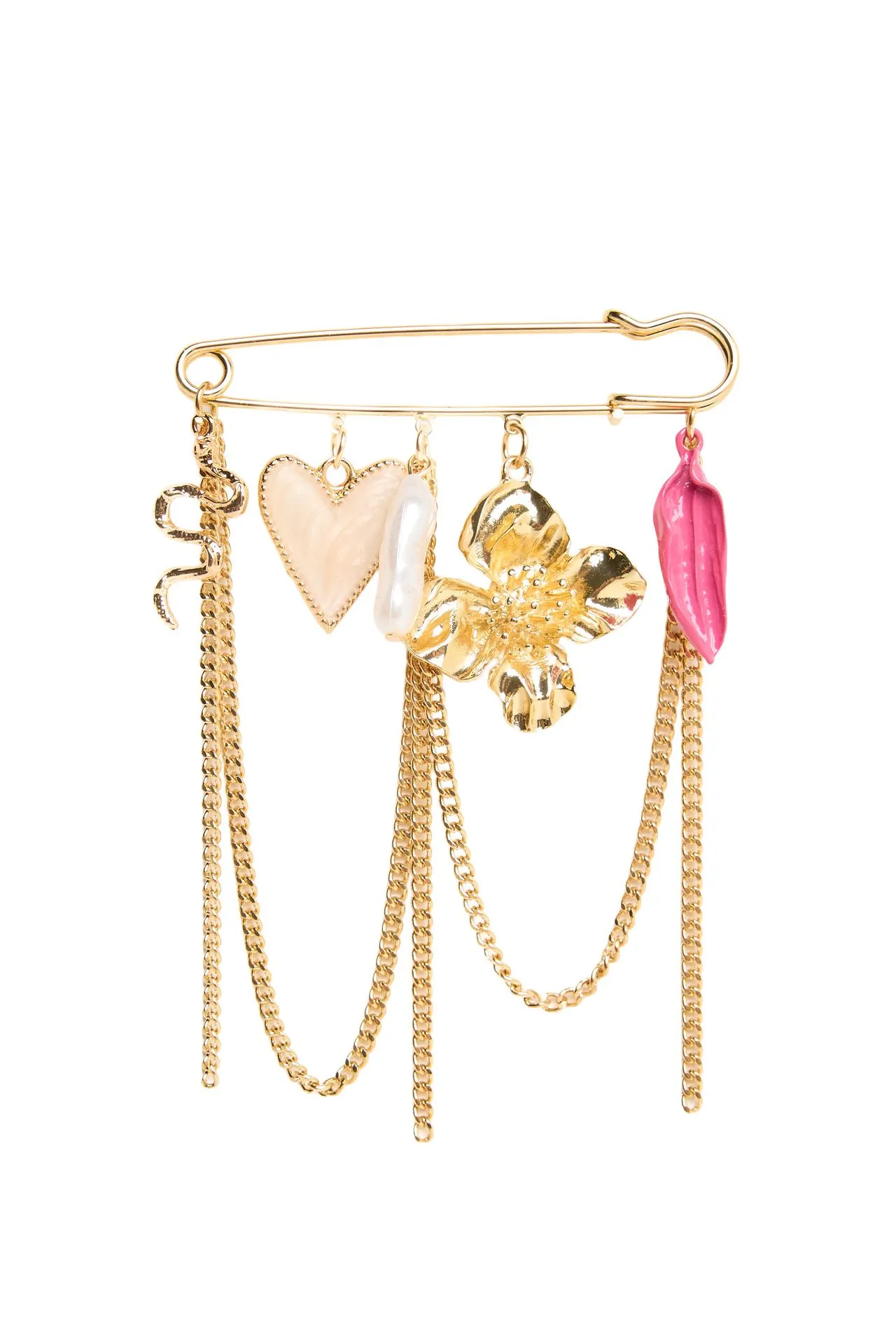 Goudkleurige speldbroche met hangers