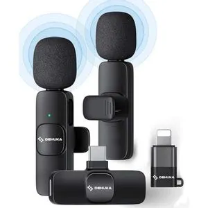 Microfono Corbatero Inalambrico Compatible Celular Color Negro Dehuka Usb-c Lightning Ideal Influencer Creador De Contenido