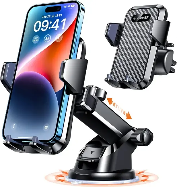 VANMASS【85+LBS Strongest Suction & Military-Grade Ultimate Car Phone Mount | 【Patent & Safety Certs】 Cell Phone Holder for Dash Windshield Vent for iPhone 17 Pro Max Automobile Interior Sets, Ink Black