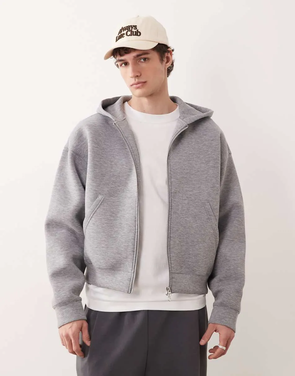 Weekday Simon zip through hoodie in grey melange in scuba-style fabric