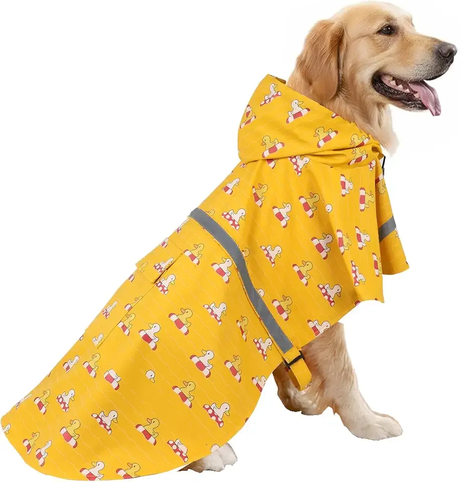 HAPEE Dog Raincoats with Reflective Strip Hoodie,Poncho Jacket for Large Dogs fit Golden Retriever Doodle (E5-Yellow River, 20B (30-55 lbs))