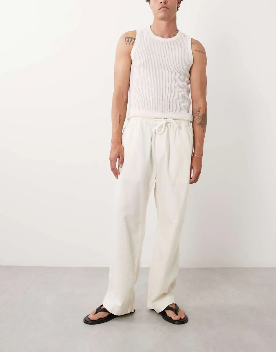 Abercrombie & Fitch cotton rich baggy seersucker trousers in cream