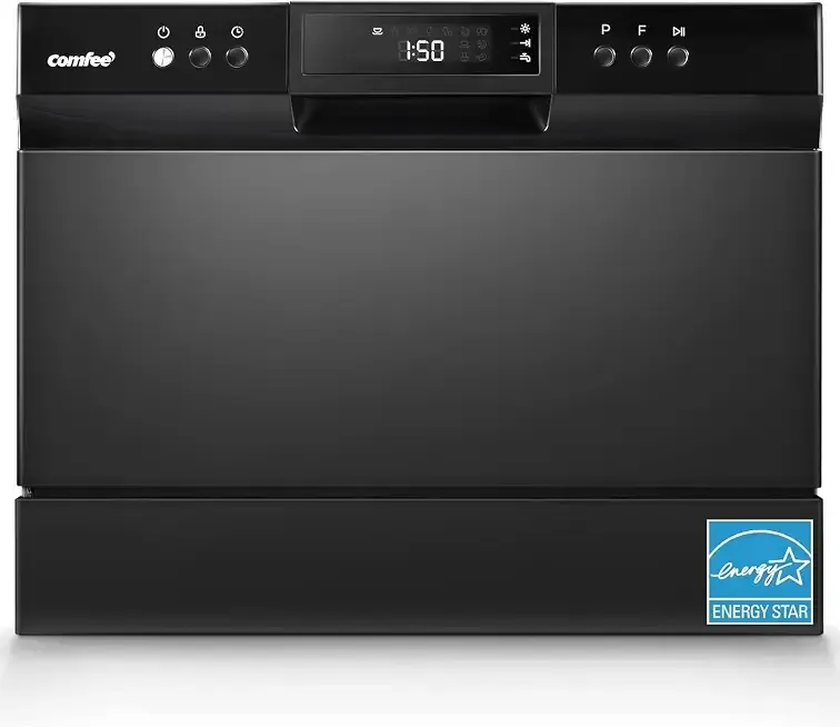 COMFEE’ Countertop Dishwasher, Energy Star Portable Dishwasher, 6 Place Settings & 8 Washing Programs, Speed, Baby-Care, ECO& Glass, Dish Washer for Dorm, RV& Apartment, Black