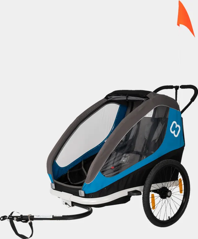 Traveller, sykkelvogn med trillevognhjul, to barn - Blå