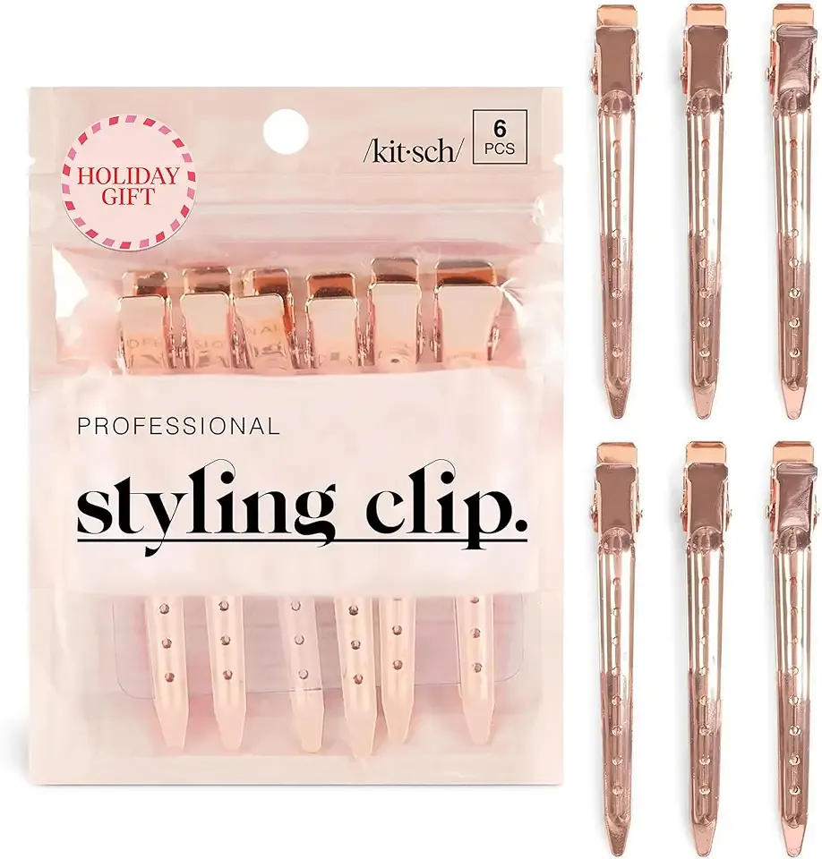 Kitsch Professional Alligator Clips for Hair Styling – 3.5" Aluminum Hair Sectioning Clips for Salon & Makeup Application | Ideal Gifts for Women – Rose Gold, 6 Pcs