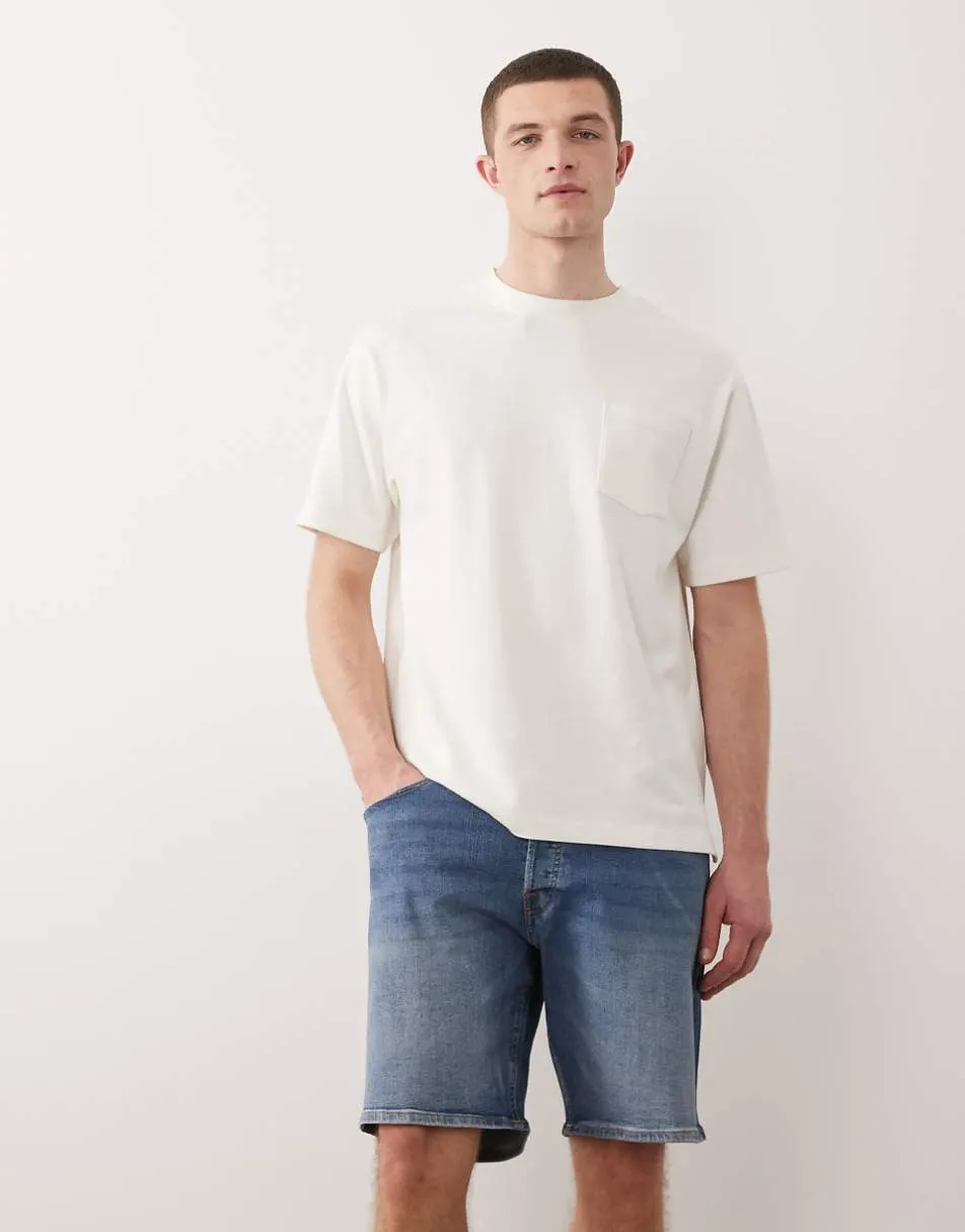 Jack & Jones Rick slim denim shorts in mid blue