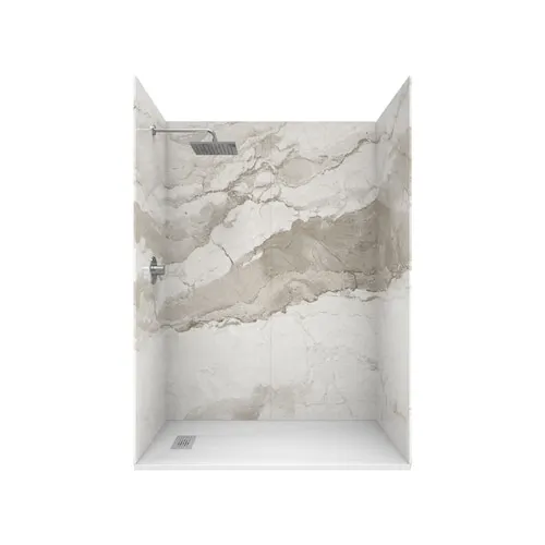 60 L x 32 W x 84 H" Solid Composite Stone Shower Kit- Italian Beige Walls and L/R WH Sand Shower Pan