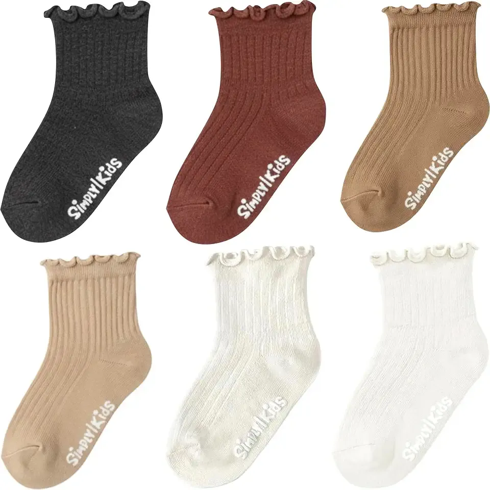 6 Pairs Toddler Ruffle Socks, 0-9 Years, Baby Little Girl Kids Grip Socks