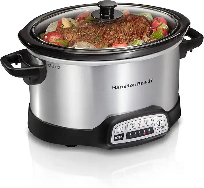 Hamilton Beach 4 Quart Programmable Slow Cooker with Flexible Easy Programming, 5 Cooking Times, Dishwasher-Safe Crock & Lid, Silver (33443)
