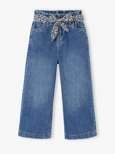 Jean large paperbag fille - bleu moyen