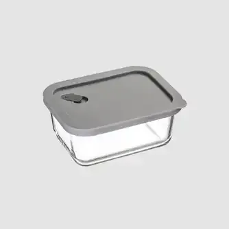 Click Clack Cook + Grey Rect Heatproof Glass Storage 1.8L