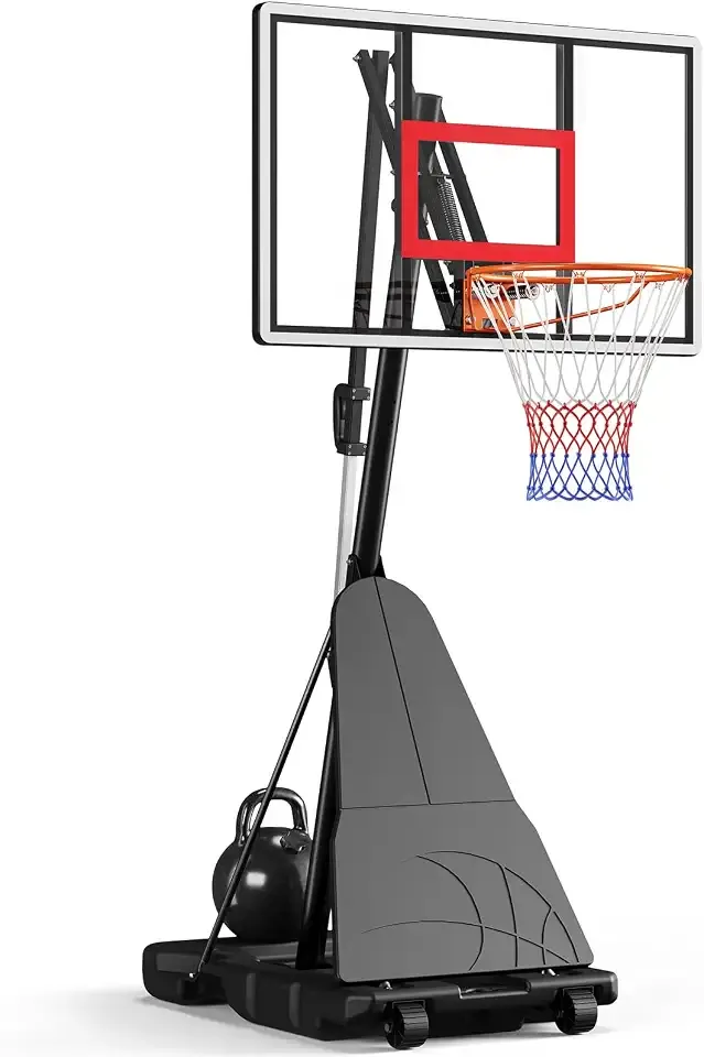 TONBUX Basketball Hoop Outdoor 44" PC Backboard, 5.5-10FT Adjustable Basketball Goal with Rebound Board, Portable Basketball Hoop for Kids Youth Adults Play Outdoor/Indoor, 225LBS Max Capacity