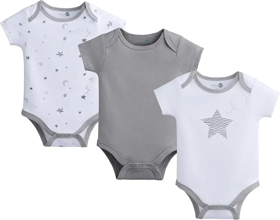 Unisex 3-Pack 100% Cotton Short Sleeve Bodysuit