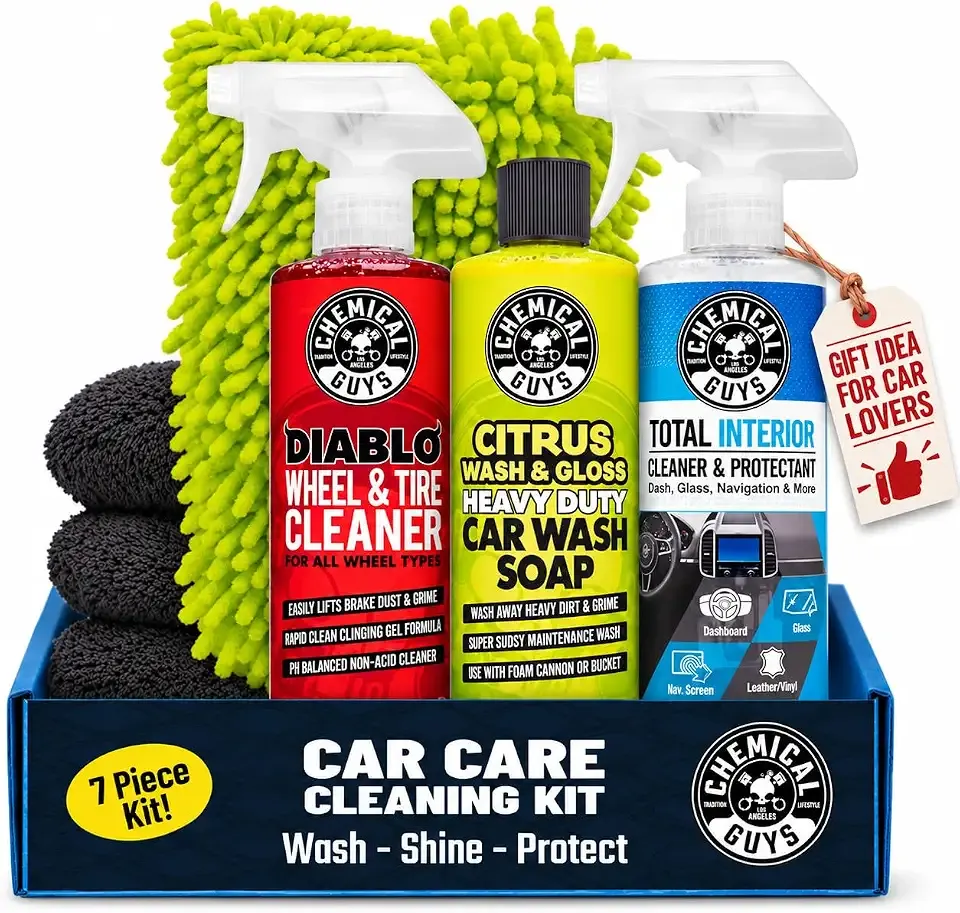 Chemical Guys, 7-Piece Car Cleaning Kit, Wash, Wheel & Interior Cleaners