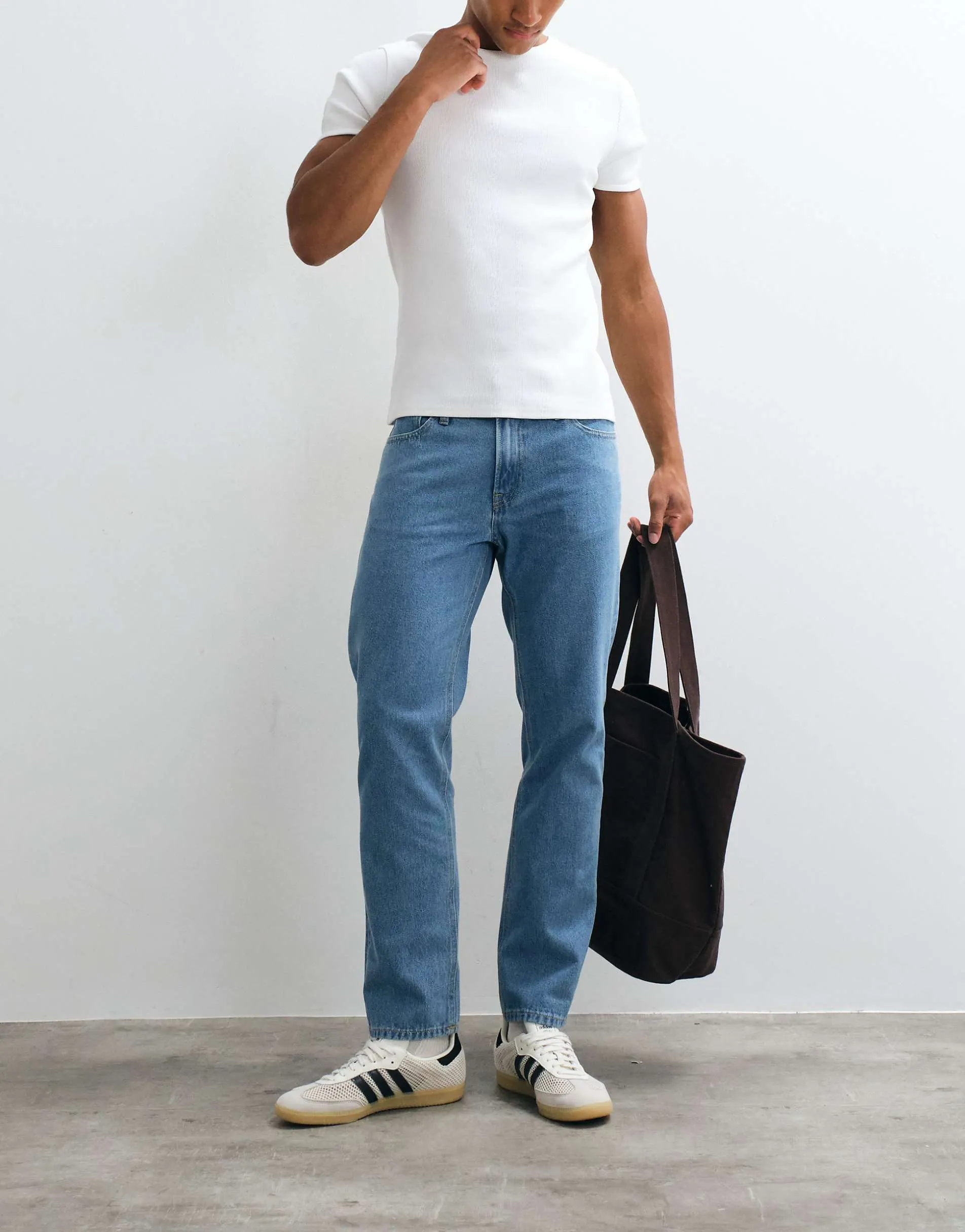 JJ Rebel Noah straight jeans in mid blue wash