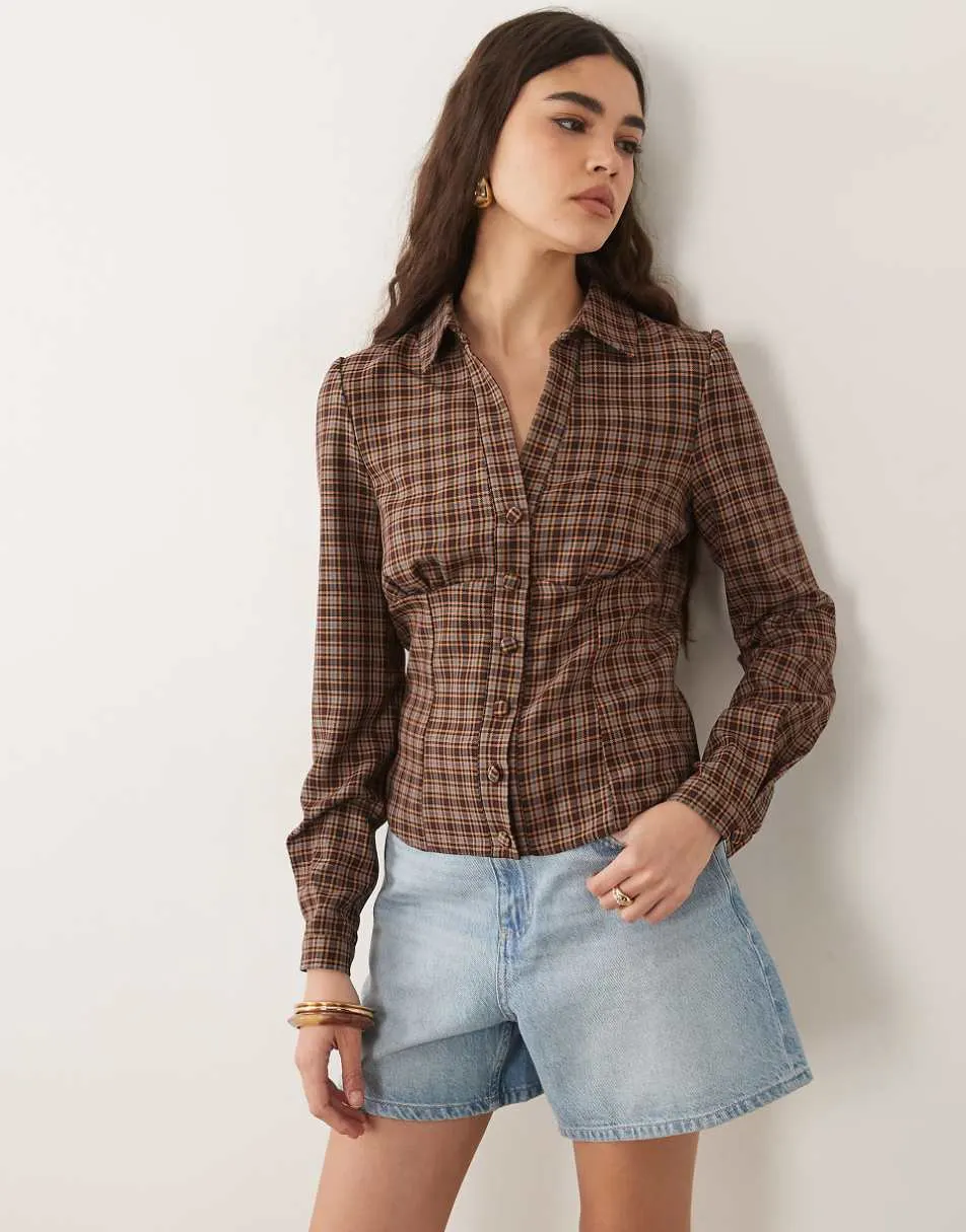 Miss Selfridge long sleeve tailored shirt co-ord in check