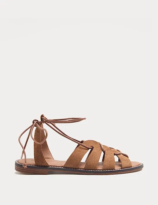 Suede Lace Up Flat Gladiator Sandals